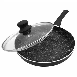 Frying pan with lid KingHoff KH 3956 — aluminum, 22 cm, black marble finish