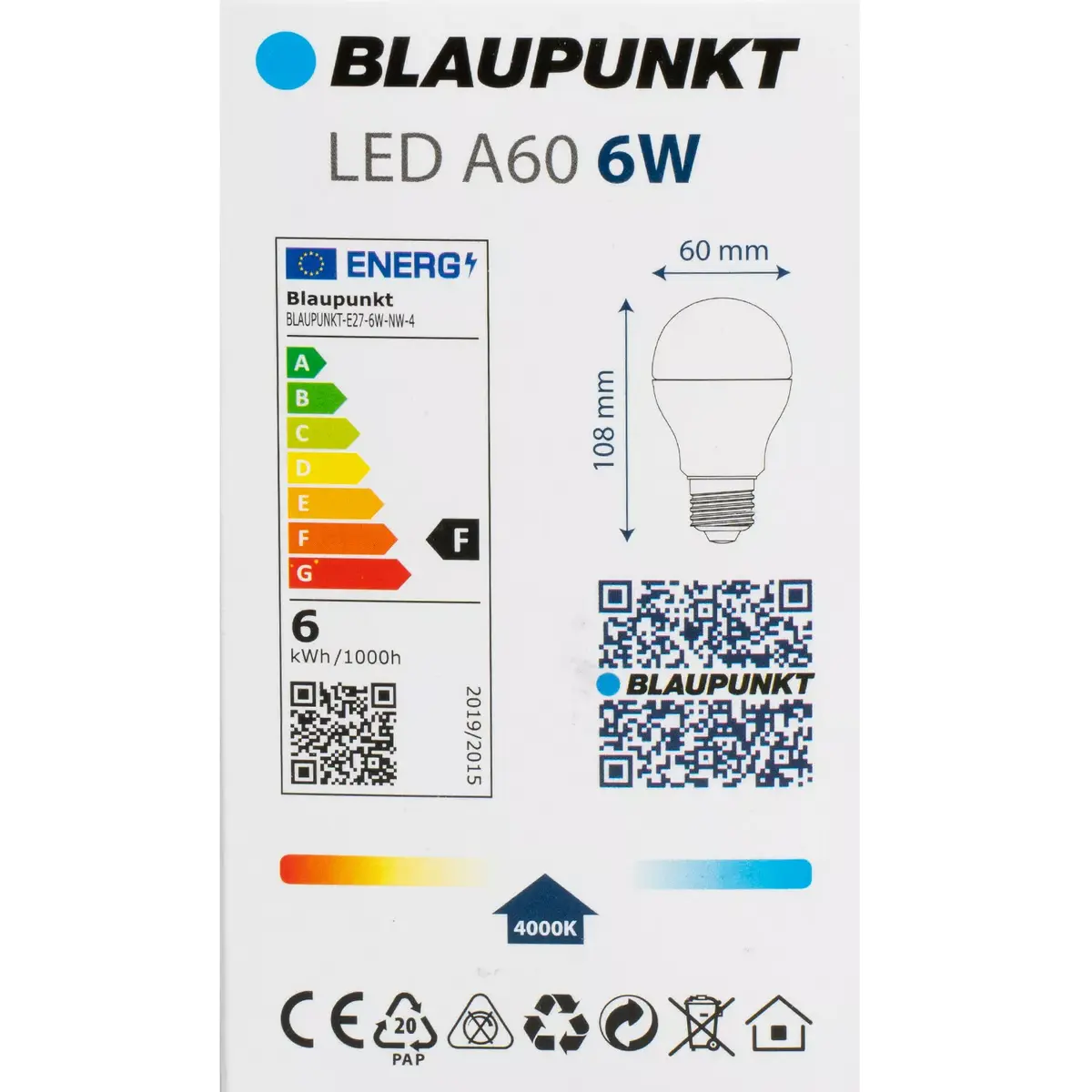 BLAUPUNKT LED лампа E27 A60 600 лм 6 Вт 4000K Photo 3