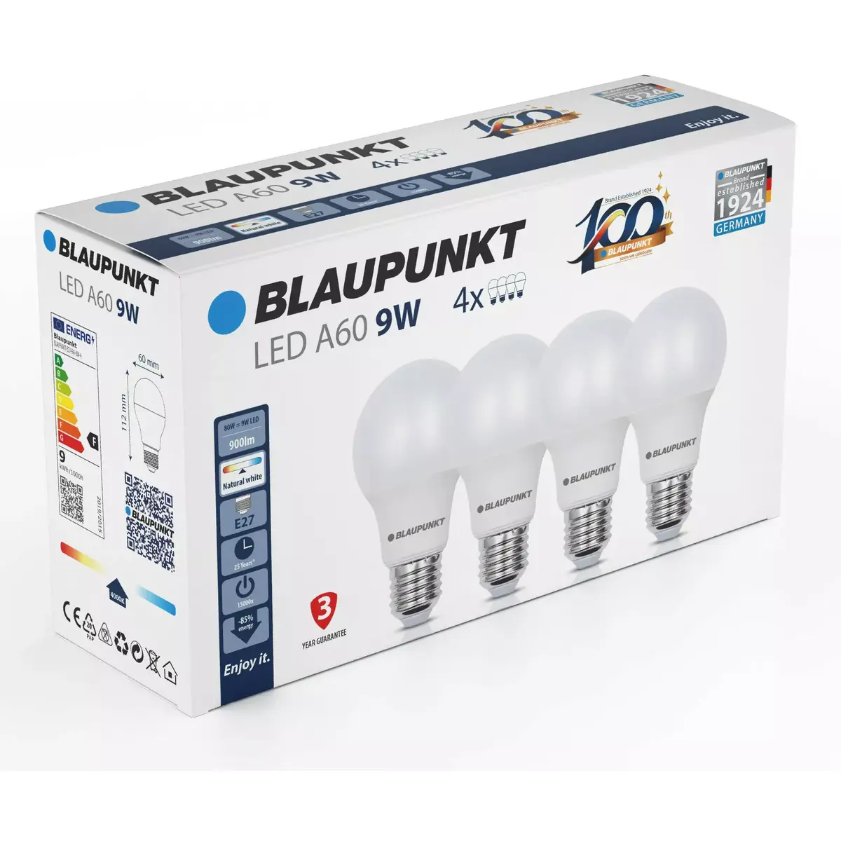 LED лампа BLAUPUNKT E27 A60 9W 4000K (4 шт.) Photo 2