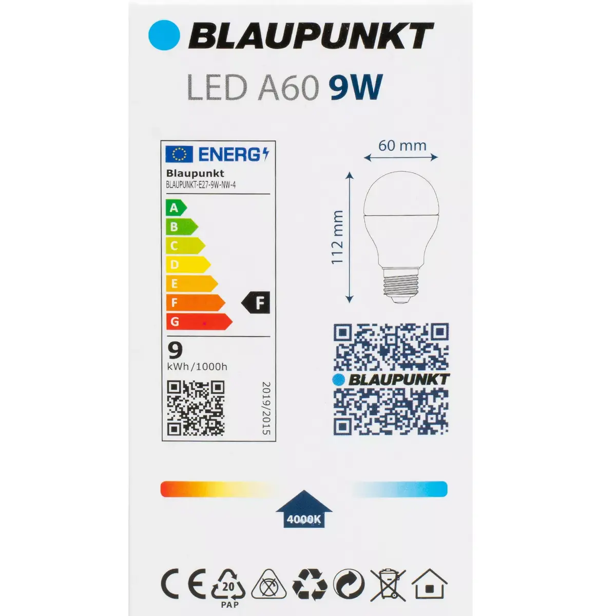 LED лампа BLAUPUNKT E27 A60 9W 4000K (4 шт.) Photo 3