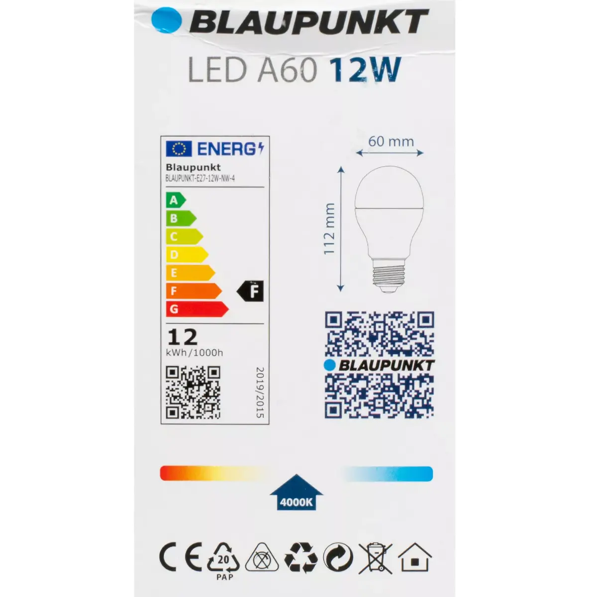 LED лампа BLAUPUNKT E27 A60 12W 4000K Photo 3