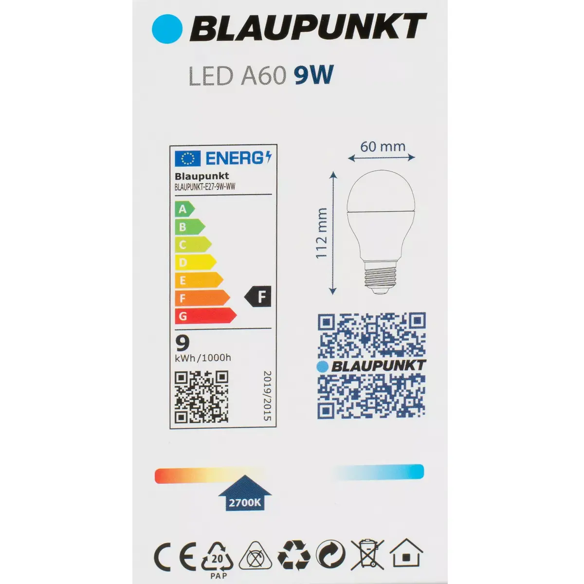LED spuldze BLAUPUNKT BLAUPUNKT-E27-9W-WW 9W 2700K Photo 3