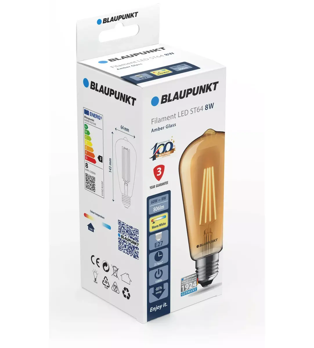 BLAUPUNKT E27 ST64 Amber Filament LED лампа Photo 2