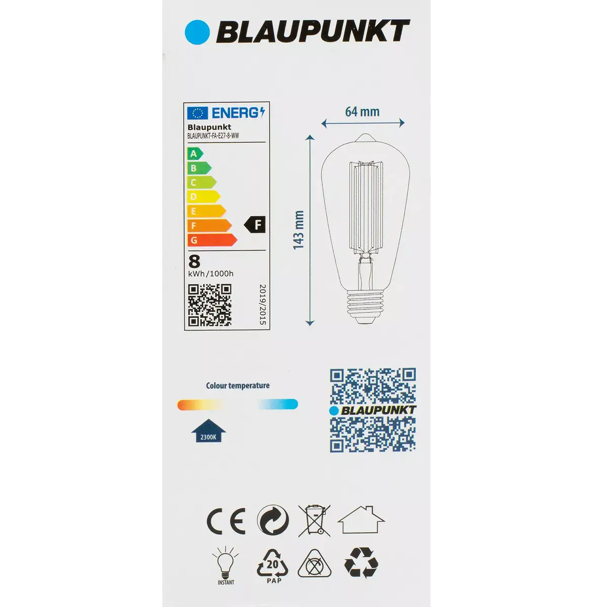 BLAUPUNKT E27 ST64 Amber Filament LED лампа Photo 3