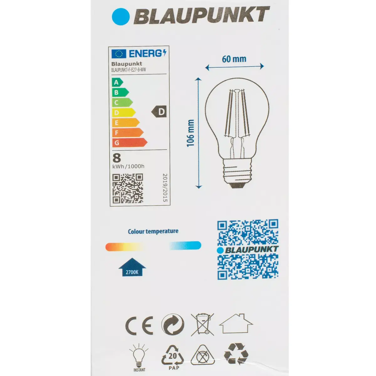 Светодиодная лампа BLAUPUNKT BLAUPUNKT-F-E27-8-WW Photo 3