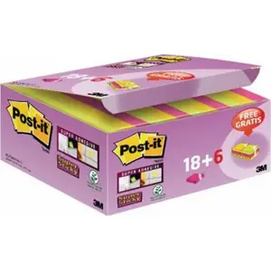 Pašlīmējošas lapeles Post-IT Super Sticky 47,6×47,6 mm, iepakojums 18+6×90 lapas, dažādas krāsas