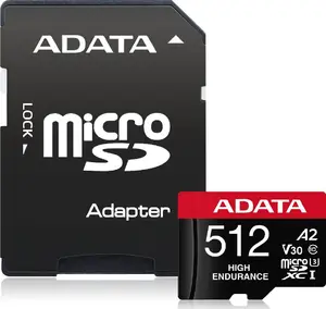 MicroSDXC memory card ADATA 512GB UHS‑I U3 V30 Class 10 A2, 100/85 MB/s, waterproof