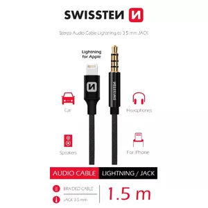 SWISSTEN tekstila audio adapteris Lightning uz 3,5 mm, kabelis 1,5 m