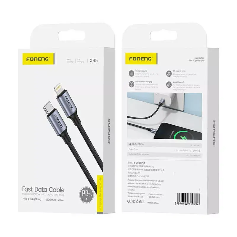 Кабель FONENG X95 USB-C на Lightning 20 Вт 1.2 м Photo 2