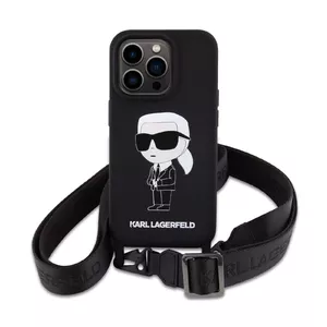 Phone crossbody case Karl Lagerfeld KLHCP15XSCBSKNK for iPhone 15 Pro Max — black silicone with hardcase