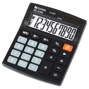 Desktop office calculator Eleven SDC810NR — black, 10-digit LCD, battery/solar, tax & profit functions, compact (124×102×25 mm)