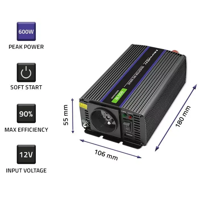 QOLTEC Monolith 600 MS Wave 12В→230В 600Вт инвертор Photo 3