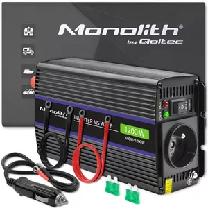 Инвертор питания QOLTEC Monolith 600 Вт — 12 В в 230 В, USB PD 18 Вт, для авто/дома, чёрный