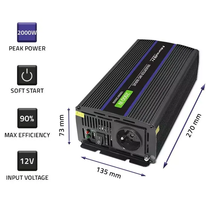Инвертор QOLTEC Monolith 2000 MS Wave 12V–230V Photo 4