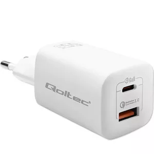 Сетевое зарядное устройство QOLTEC 50765 (Indoor) — 65 Вт, USB‑C PD 3.0 + USB‑A, 5–20 В, Europlug, для 2 устройств