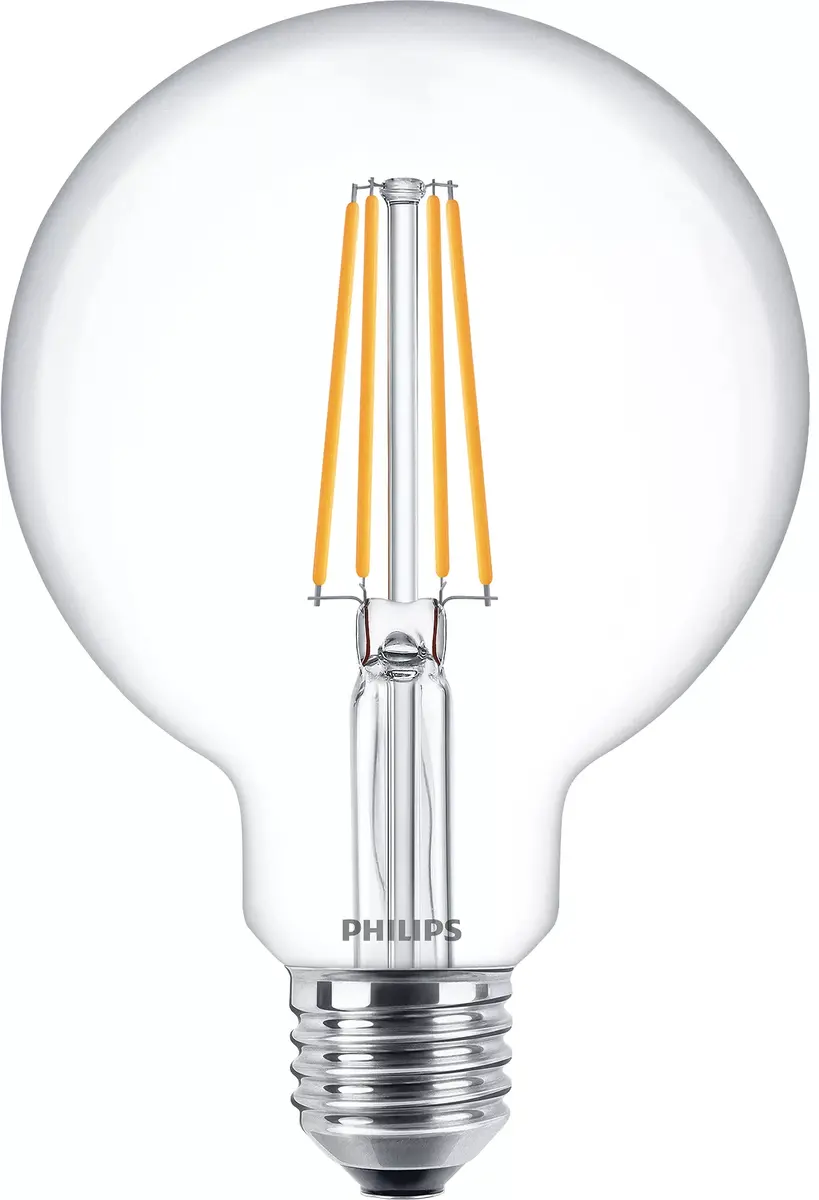 Philips kvēldiega LED spuldze Caurspīdīga G93