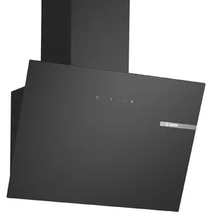 Настенный вытяжной шкаф Bosch Serie 2 DWK65DK60 — 430 м³/ч, чёрное стекло, алюминиевый фильтр, 590×69–90×155 мм
