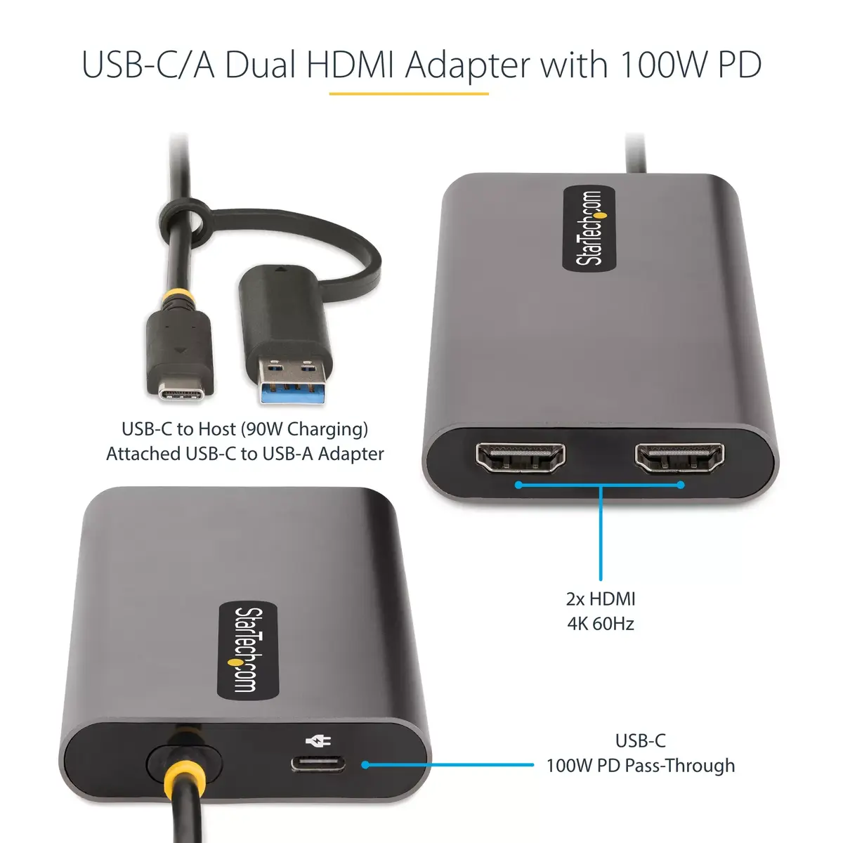 StarTech USB-C uz Dual-HDMI adapters 4K60 100W PD Photo 9