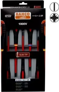 Изолированный набор отверток BAHCO ERGO slim 5 шт — PZ1, PZ2, SL3,0, SL4,0, SL5,5 — 1000 В VDE