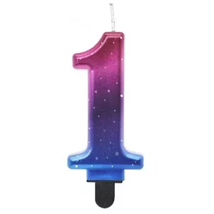 Cake candle topper GoDan MLG174595 Night Sky metallic number 1, 8 cm, pink/blue/violet ombre