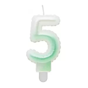 Cake candle topper GoDan MLG175066 Number 5, white–green ombre, 7 cm