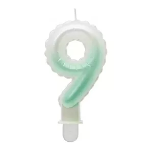 Cake candle topper GoDan MLG175141 Number 9, white to green ombre, 7 cm height