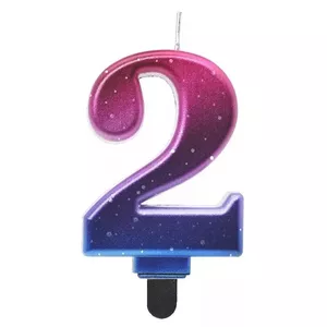 Cake candle topper GoDan MLG174618 — 2 numbers, 8 cm, ombre pink/blue/violet