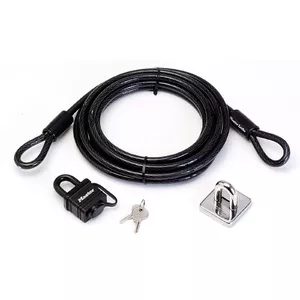 MASTER LOCK 8271EURDAT Security Cable with Padlock and Wall Anchor, 4.5m x 10mm, Black