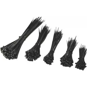 Cable tie set CHILITEC 500 pcs UV-resistant black — sizes 100×2.5, 140×2.5, 160×2.5, 200×3.5, 300×3.5 mm