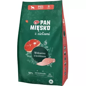 Сухой корм для собак pan miĘsko Mr. Meat With Herbs Говядина с кроликом M 20 кг, для средних пород, белок 30% жир 20%