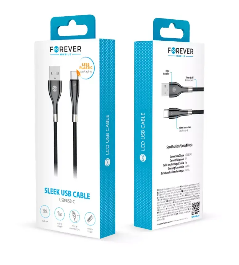 Forever Sleek кабель USB — USB-C 1 м 3 A Photo 2