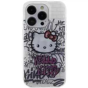 Ciets apvalks HELLO KITTY HKHCP15XHDGPHT priekš iPhone 15 Pro Max 6.7" — balts ar grafiti