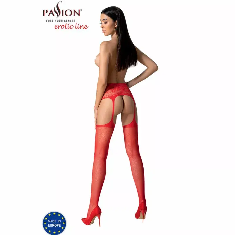 Чулки PASSION S028 красные One Size с подвязкой Photo 4