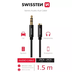 Audio pagarinājums SWISSTEN 3,5 mm vīrietis — 3,5 mm sieviete tekstila 1,5 m
