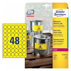 Самоклеящиеся круглые этикетки Avery L6128-20, постоянный клей, жёлтые, Ø 3 см, 20 шт.