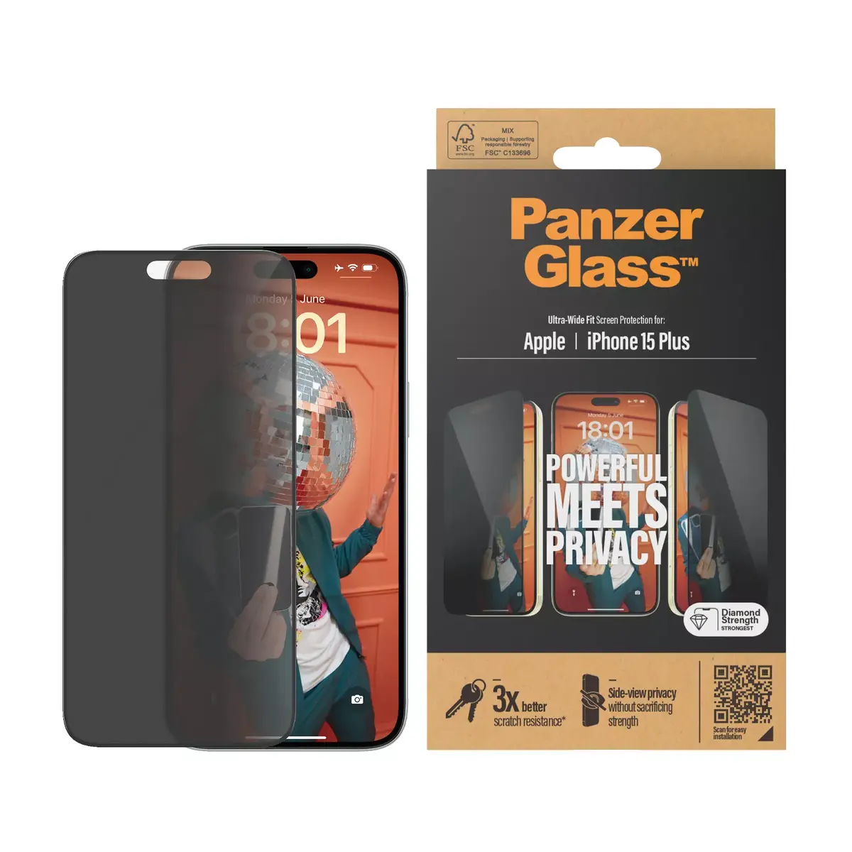 Privātuma ekrāna aizsargstikls PanzerGlass iPhone 15 Plus Photo 2