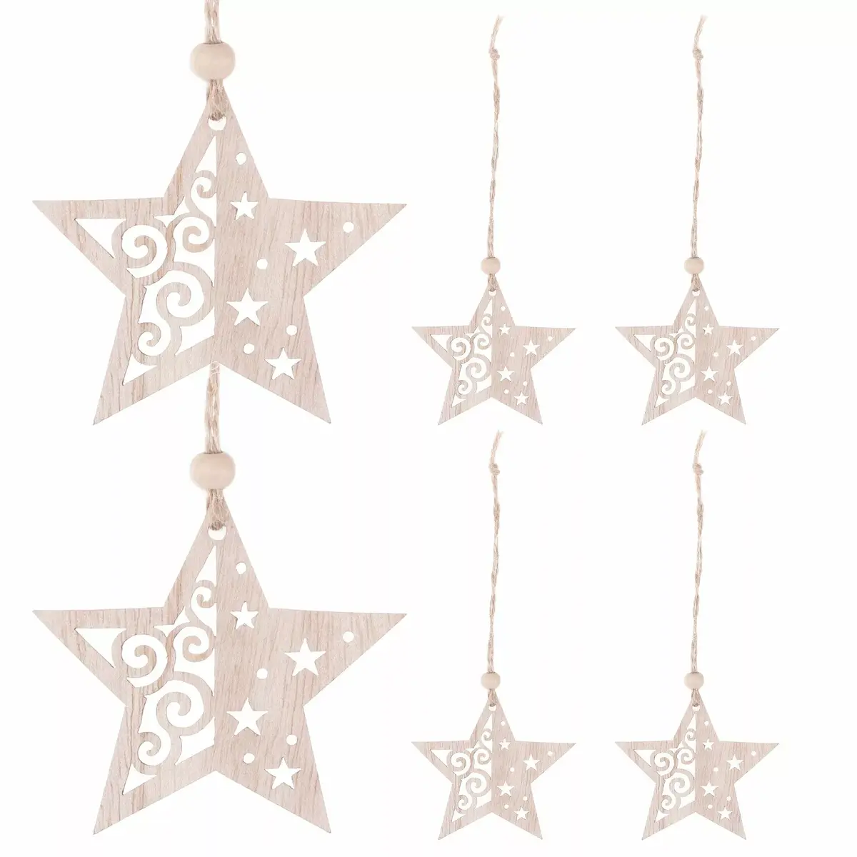 Springos CA0665 Wooden Star Decorations (6 Pieces) Photo 6
