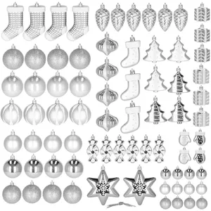 Springos CA0159 Christmas Ornament Set, 77 Pieces, Assorted Shapes and Finishes