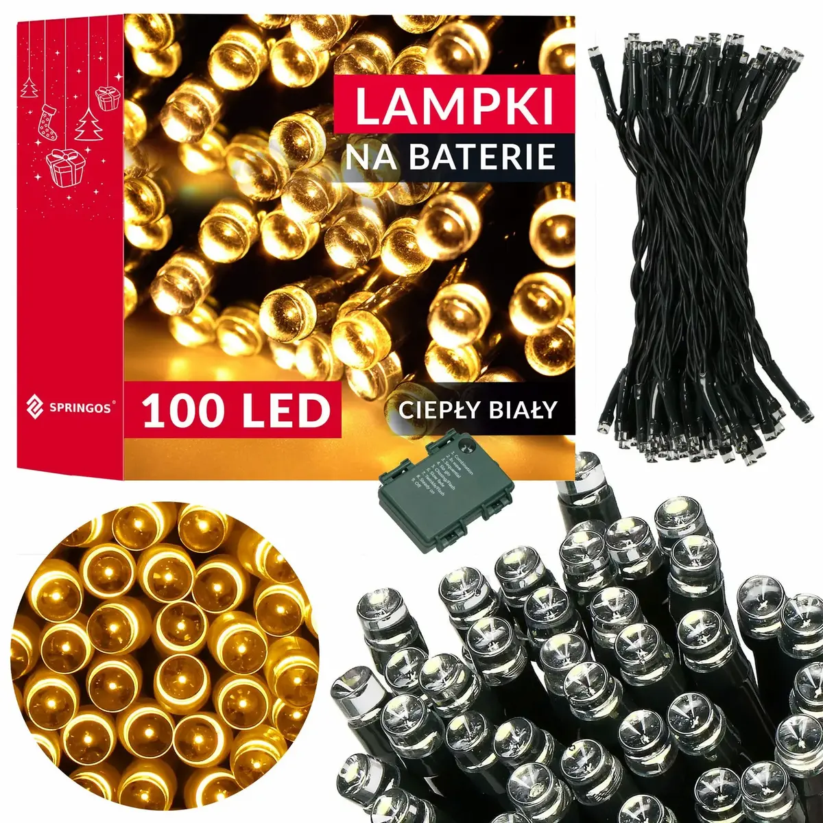 LED bateriju lampa Springos CL4030 — 100 LED Photo 6