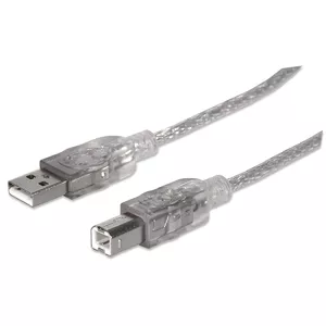 Manhattan USB-A to USB-B Cable, 3m, Male to Male, Translucent Silver, 480 Mbps (USB 2.0), Equivalent to USB2AA2M (except colour), Hi-Speed USB, Lifetime Warranty, Polybag