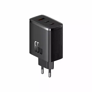 Ātrs lādētājs Baseus Cube Pro 65W — 3 porti (2×USB-C, 1×USB-A), 110–240V, iekšējai lietošanai, melns, 0.154 kg