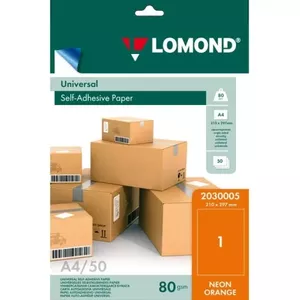 Self-adhesive paper labels Lomond 2030005 A4 Orange Neon 50 sheets