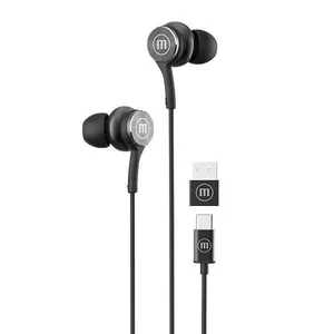 Vadu in-ear austiņas MAXELL XC1 ar USB-C un USB-A adapteri, melnas, 1 mikrofons, 16 Ω, 20–20000 Hz