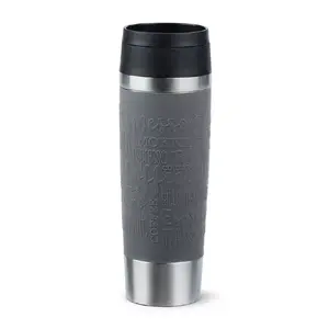 Ceļojumu krūze EMSA Classic Grande 500 ml — pelēks nerūsējošais tērauds, silikona apvalks, polipropilēna vāciņš, Ø 8,3 cm × 240 mm
