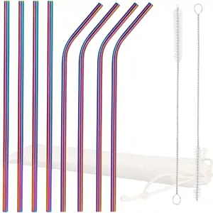 Reusable Metal Straws Springos KI0032 set of 10 – stainless steel eco-friendly drinking straws