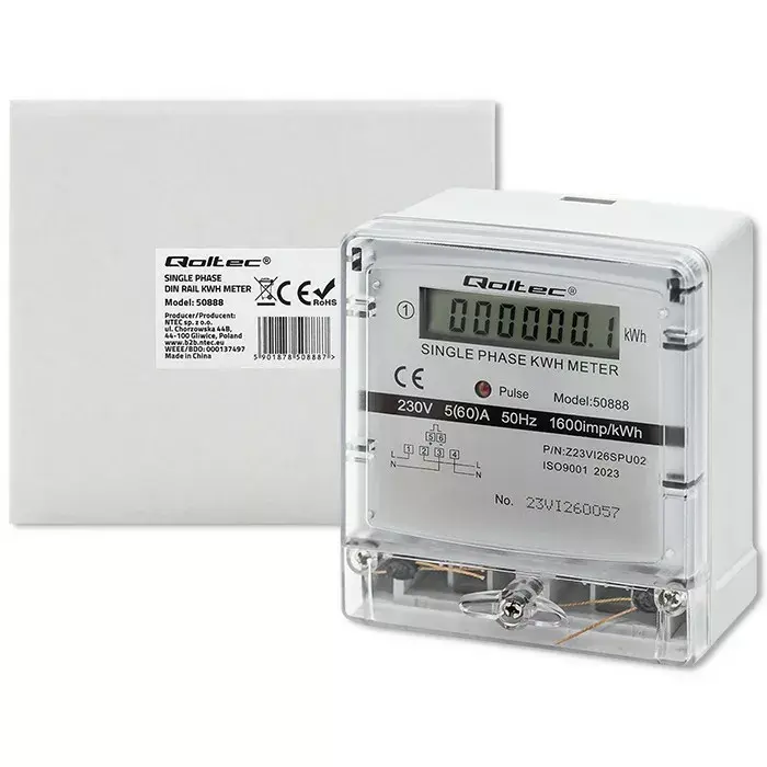 Vienfāzes elektroniskais skaitītājs QOLTEC 50888 230V Photo 5