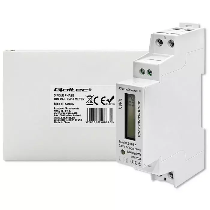 Elektrības skaitītājs QOLTEC 50887 1-fāze 230V Photo 4