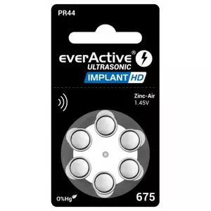 Izmērs 675, Dzirdes Aparāta Baterija Implant HD, 1.45V everActive Zn-Air PR44 iepakojumā 6 gb.