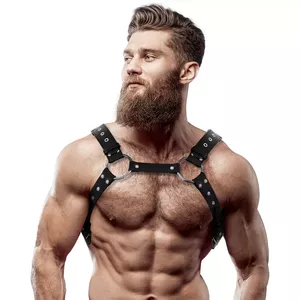 Chest harness FETISH SUBMISSIVE ATTITUDE D-235864 eco-leather with studs, adjustable straps, metal rings