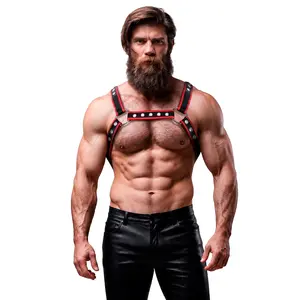 Chest Harness FETISH SUBMISSIVE ATTITUDE D-235866 Eco-Leather Black/Red, adjustable straps